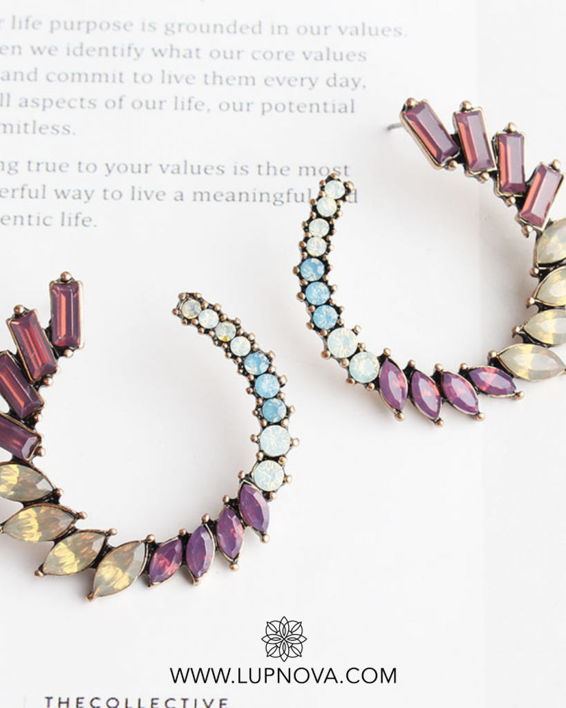 Aretes aro de cristales morado