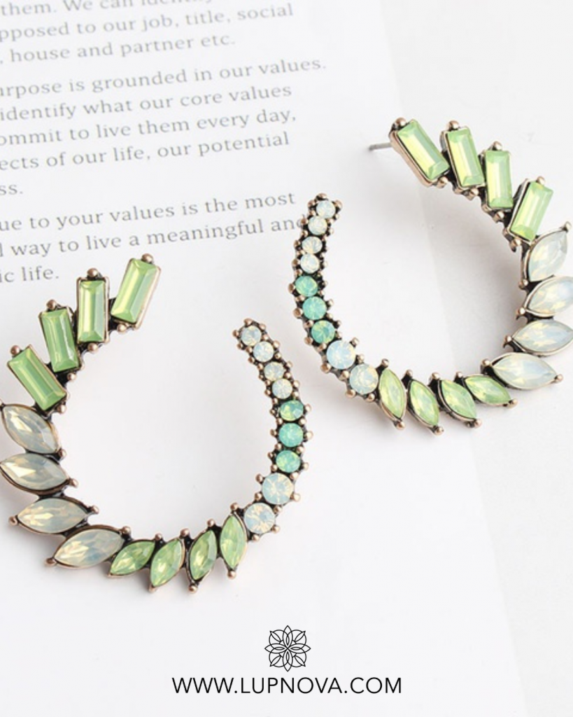 Aretes aro de cristales verde