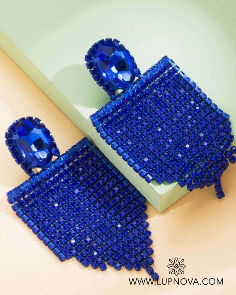 Aretes banderolas de borlas azul