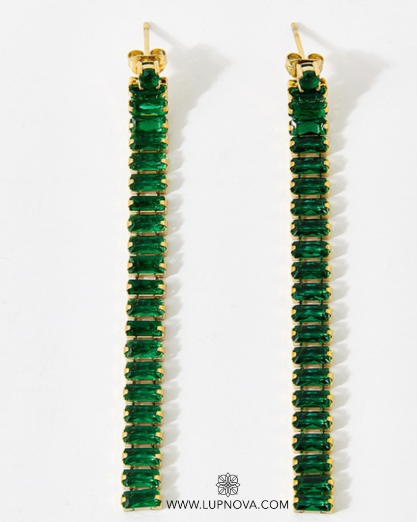 Aretes cascada de baguettes verde