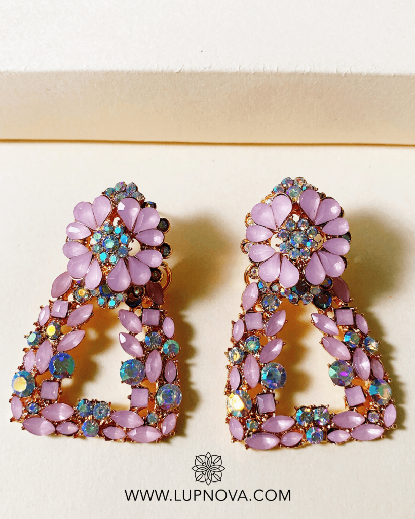 Pendientes vintage de cristal rosado