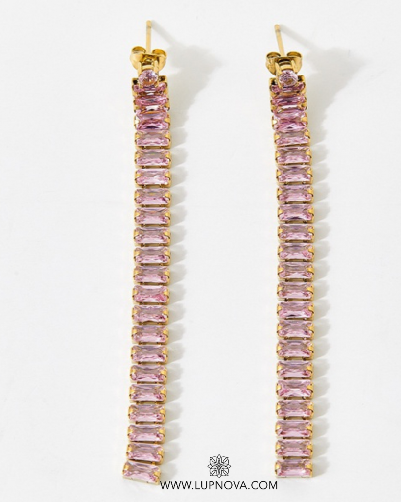 Aretes cascada de baguettes rosado