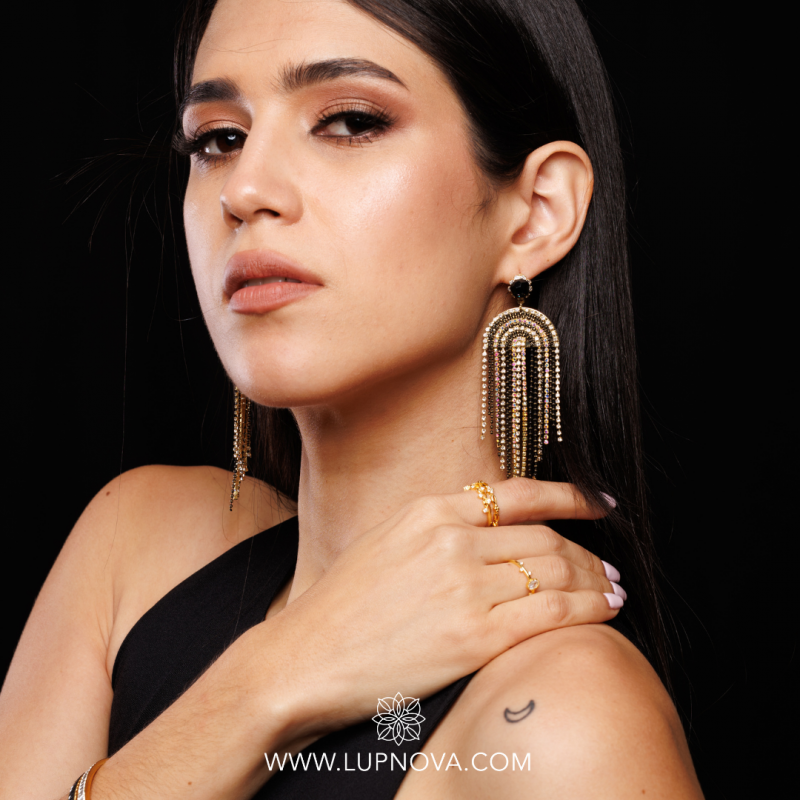 Aretes de borlas duo tono - Imagen 2