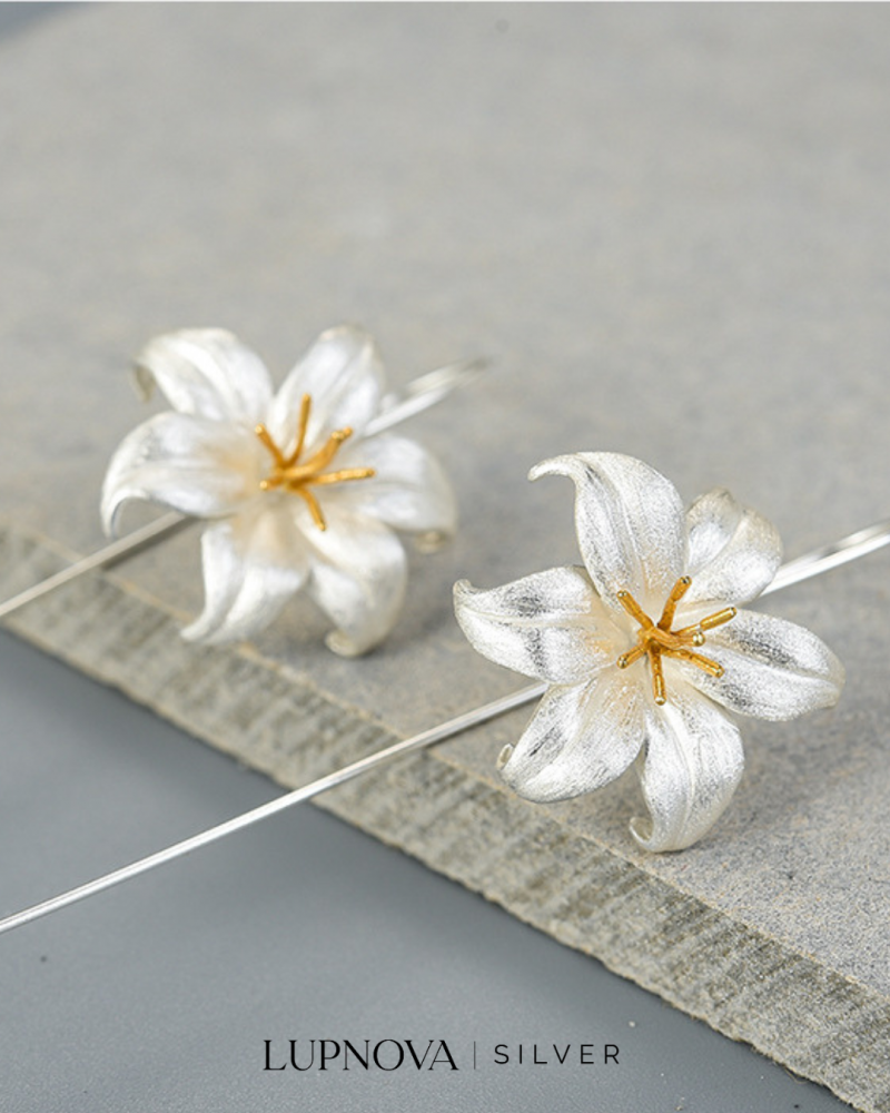 Aretes orquídeas colgantes plata925 - Imagen 3