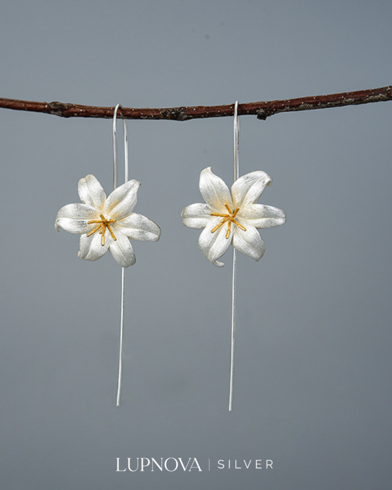Aretes orquídeas colgantes plata925 - Imagen 4