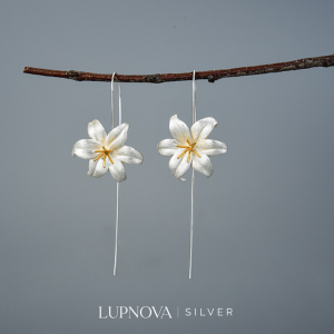 Aretes orquídeas colgantes plata925