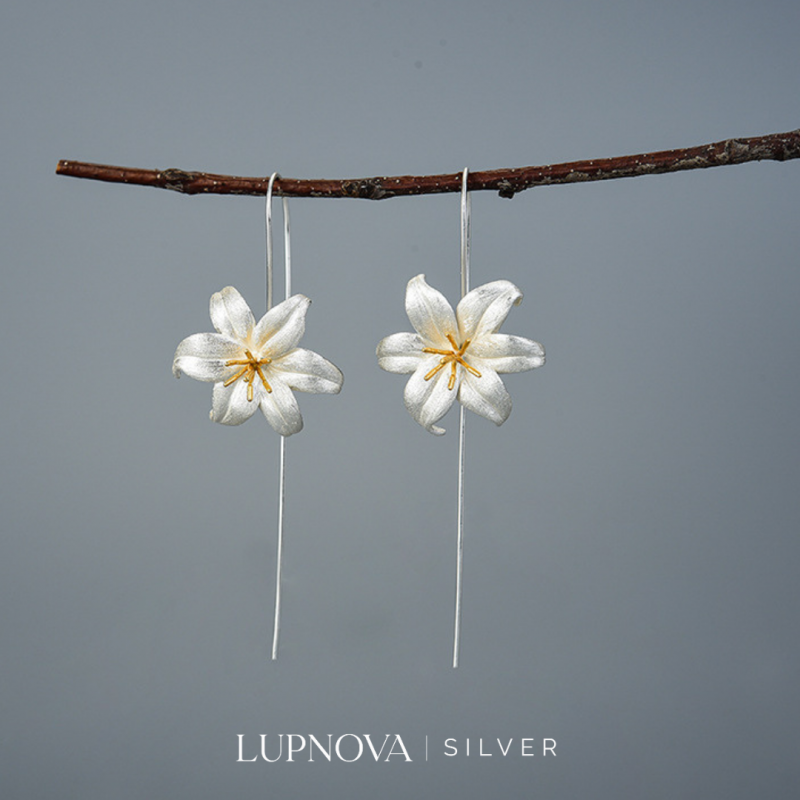 Aretes orquídeas colgantes plata925