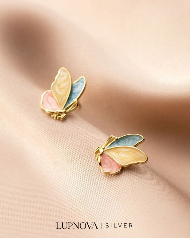 Aretes mariposa oil drop plata925 - Imagen 3