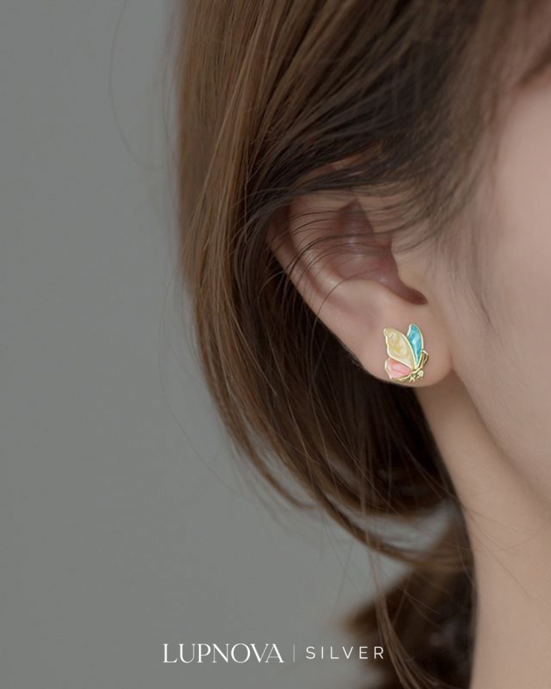 Aretes mariposa oil drop plata925 - Imagen 2
