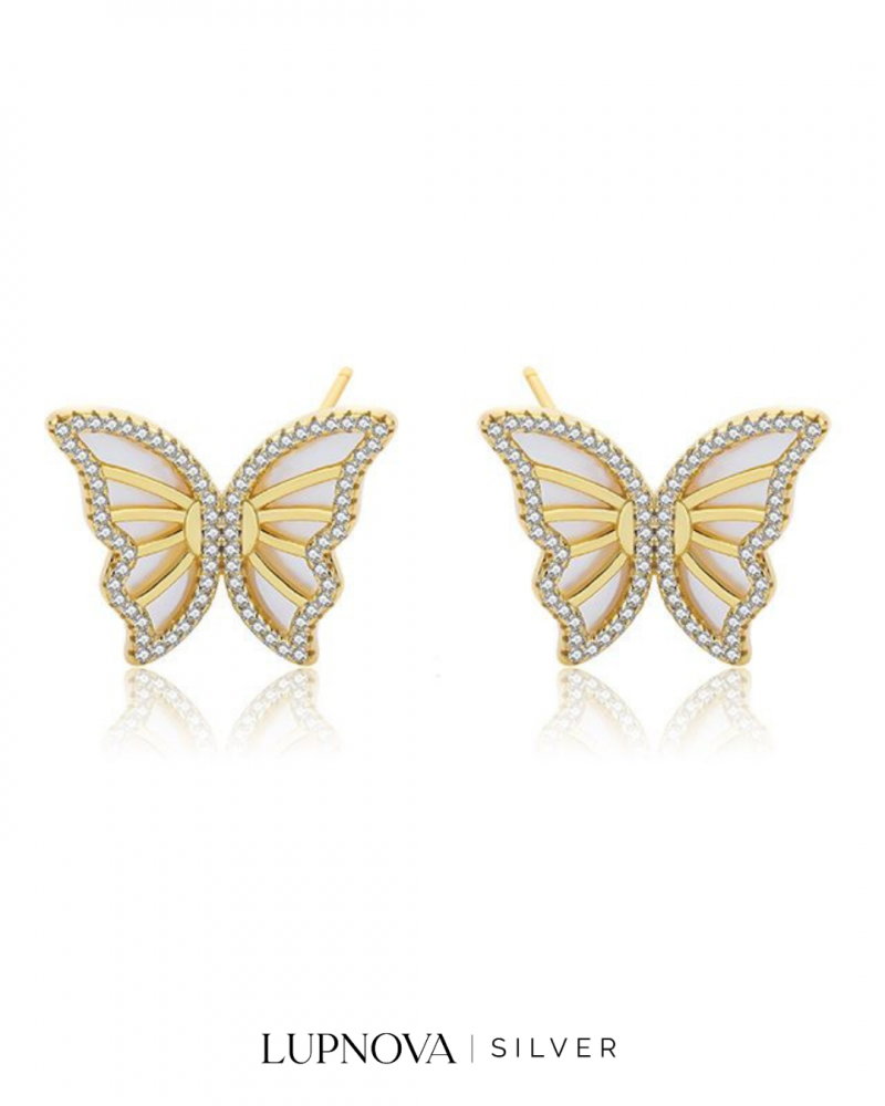 Aretes mariposa y circonia plata925 - Imagen 3