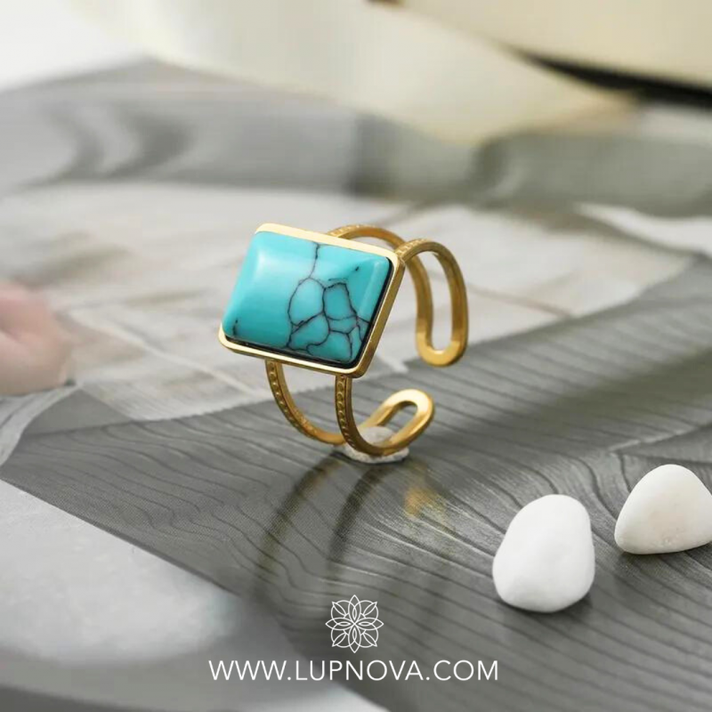 Anillo turquesa rectangular - Imagen 2