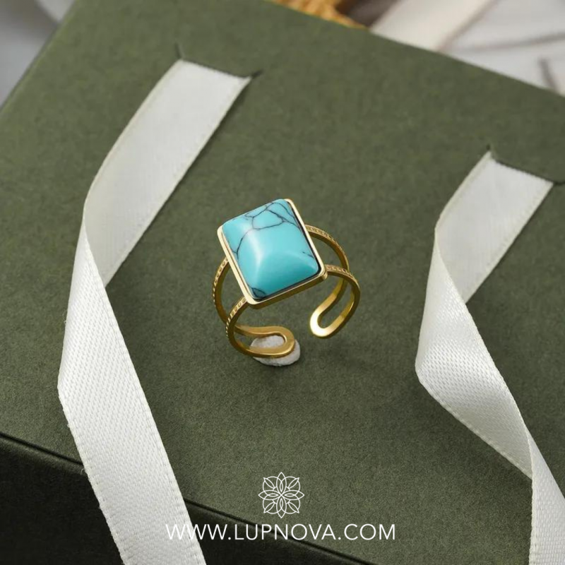 Anillo turquesa rectangular - Imagen 3