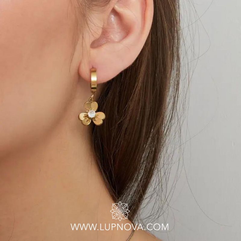 Aretes mini flor colgante - Imagen 2