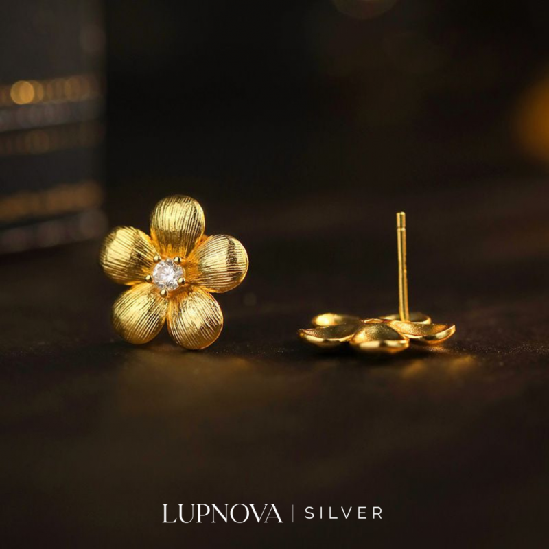 Aretes flor studs plata925 - Imagen 3