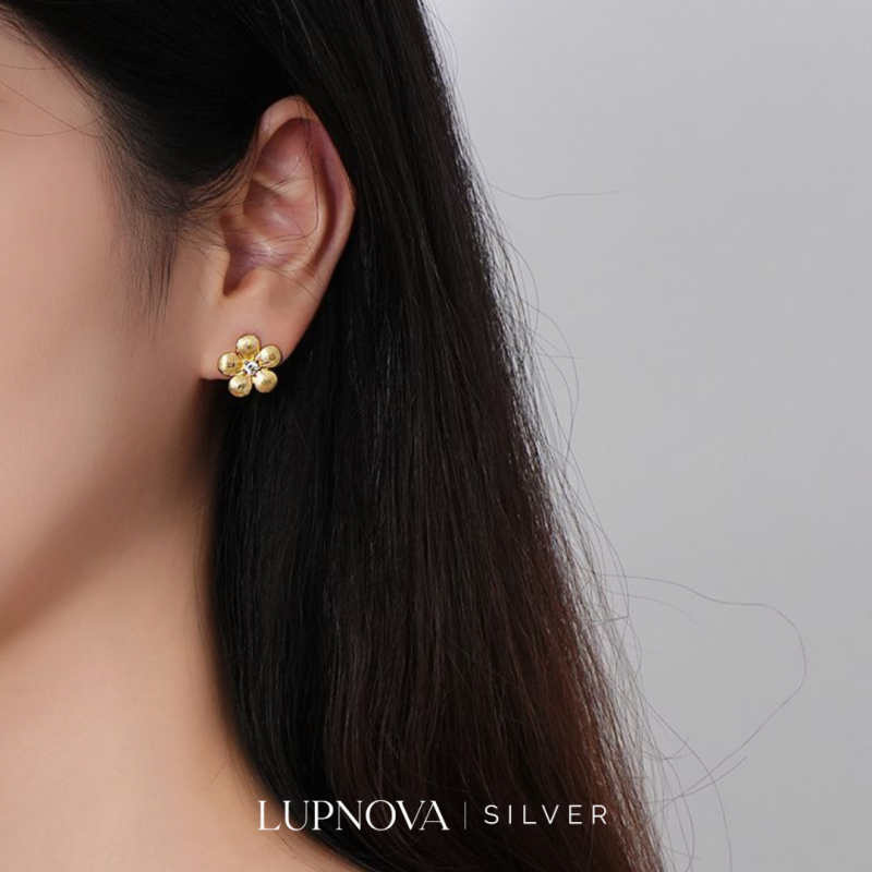 Aretes flor studs plata925 - Imagen 2
