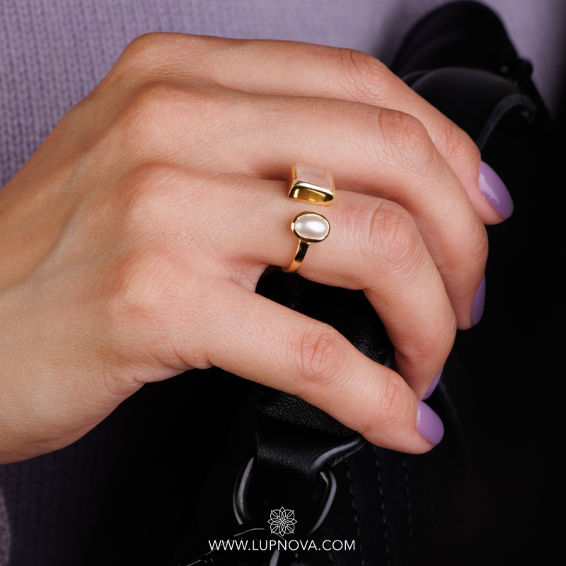 Anillo cuarzo y perla plata925 - Imagen 2