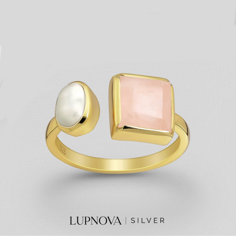 Anillo cuarzo y perla plata925