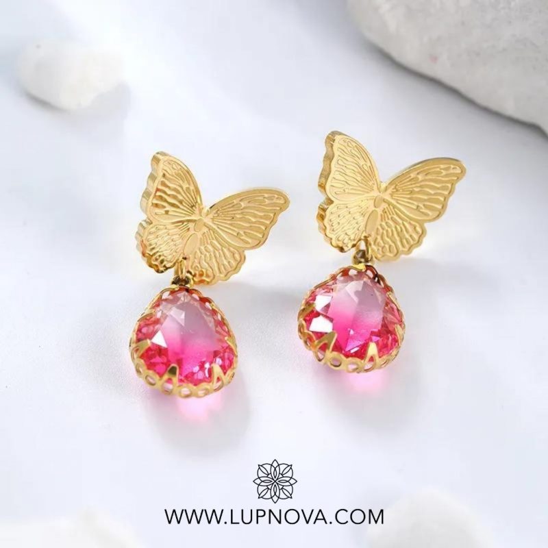 Aretes mariposa rosé - Imagen 2