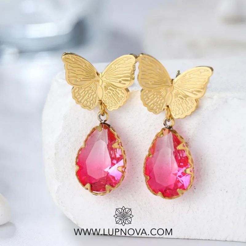 Aretes mariposa rosé