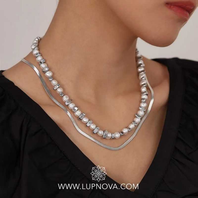 Cadena de doble capa white pearl - Imagen 5