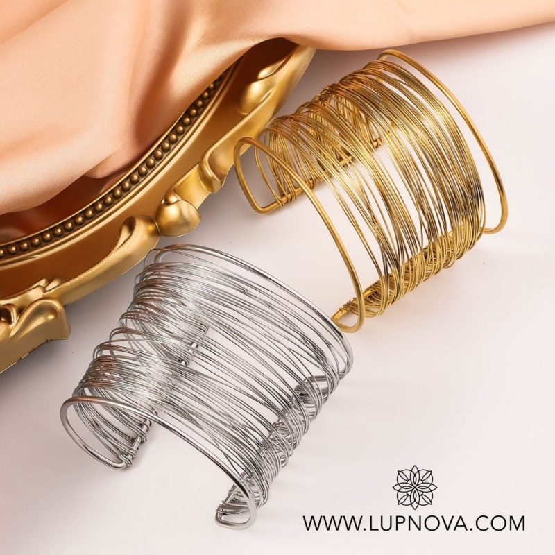 Pulsera tipo cuff de hilos acero inoxidable