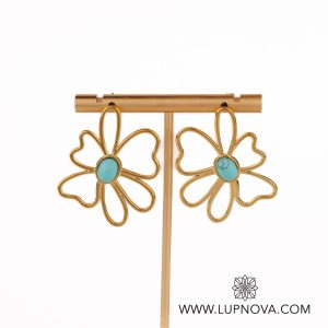 Aretes flor piedra turquesa