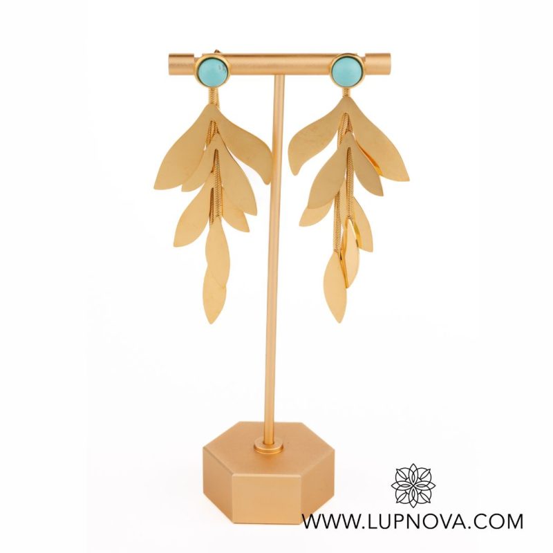 Aretes hoja piedra turquesa - Imagen 3