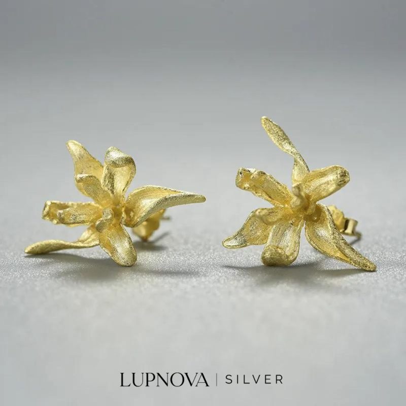 Aretes orquídea plata925 - Imagen 2