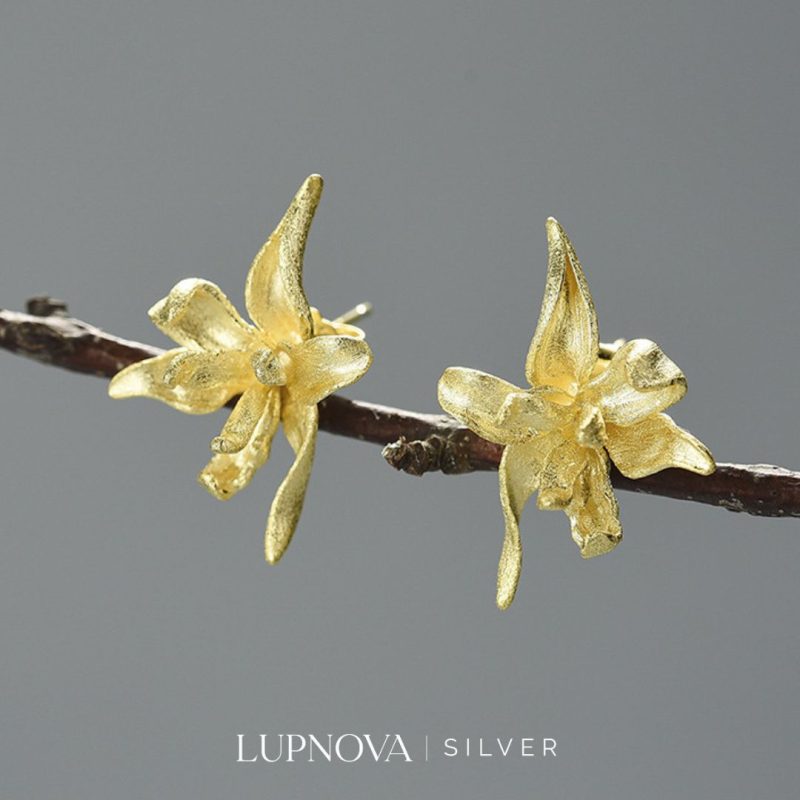Aretes orquídea plata925
