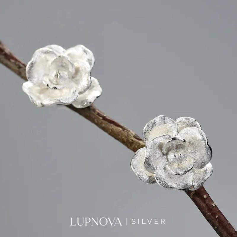 Aretes mini rose plata925 - Imagen 2