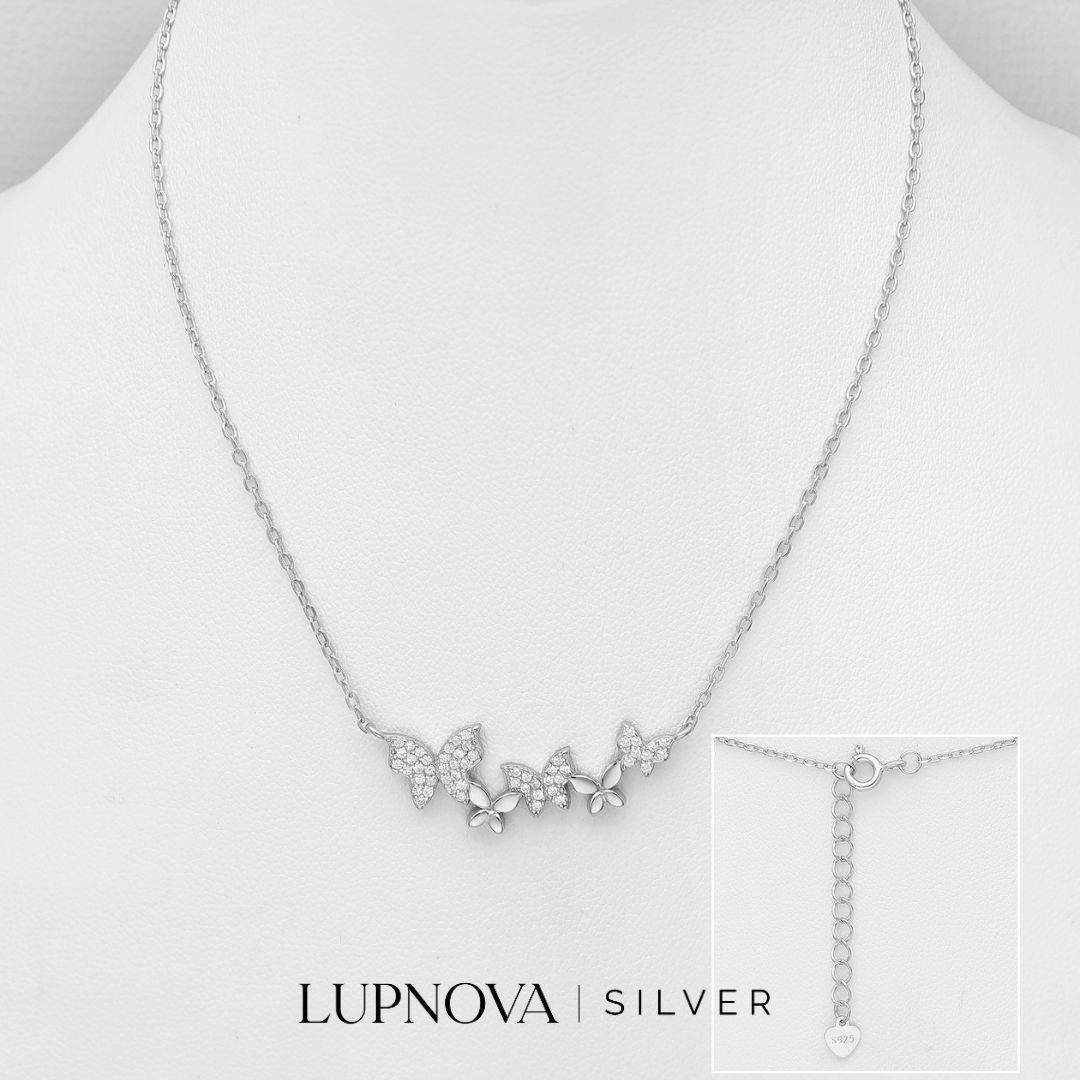 Collar Mariposas Brillantes Plata925 - Imagen 2