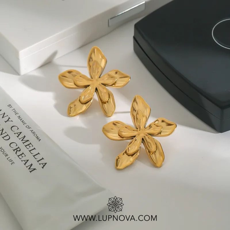 Aretes Flor Tridimensional Acero - Imagen 2