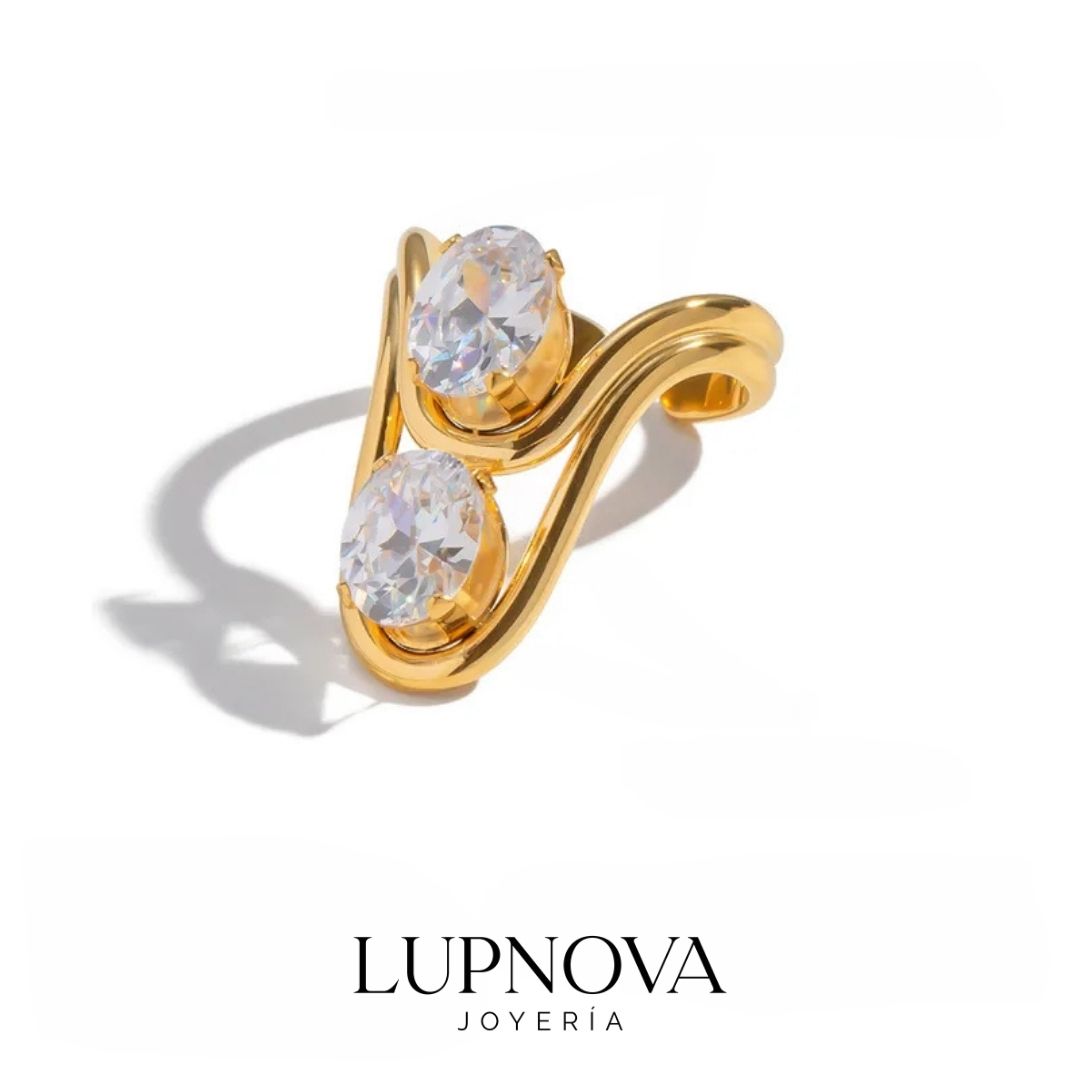 Anillo Bypass Doble Piedra