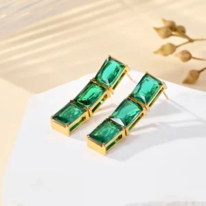 Aretes Green Baguette Trio